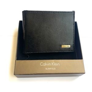 NIB Calvin Klein Black Leather Slimfold Wallet